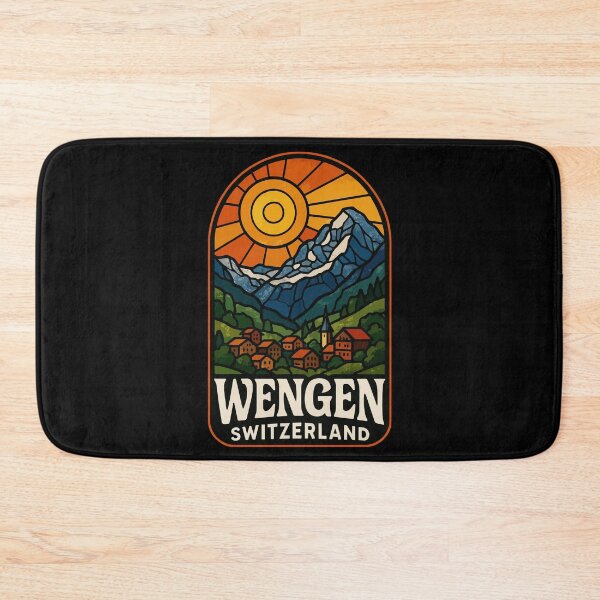 Item preview, Wengen Switzerland Alps Stained Glass Art Travel designed and sold by TomFrontierArt.