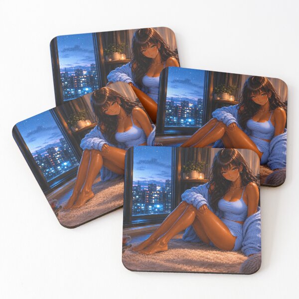 Item preview, Cozy Blue Hour Anime Girl | Rainy City Window Lo-Fi Room Aesthetic designed and sold by Sunset Deck Studio.