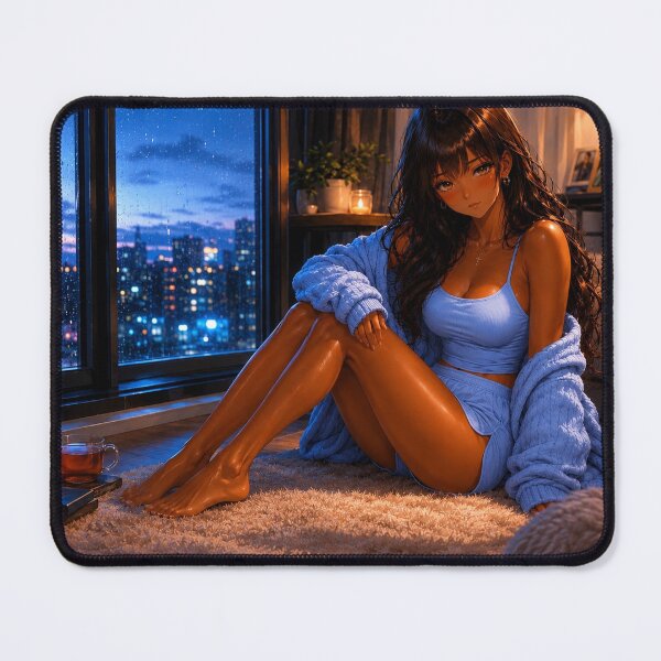 Item preview, Cozy Blue Hour Anime Girl | Rainy City Window Lo-Fi Room Aesthetic designed and sold by Sunset Deck Studio.
