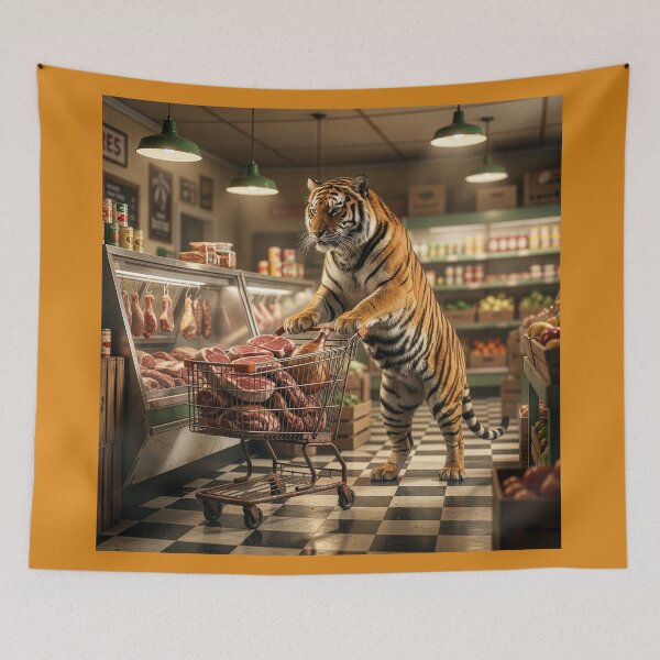 Item preview, Hungry Tiger Visits the Butcher's Counter designed and sold by Tridentulus.