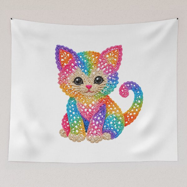 Item preview, Crochet-Style Rainbow Colors Kitten Cat Print Shapes Mania designed and sold by Shapes-Mania.