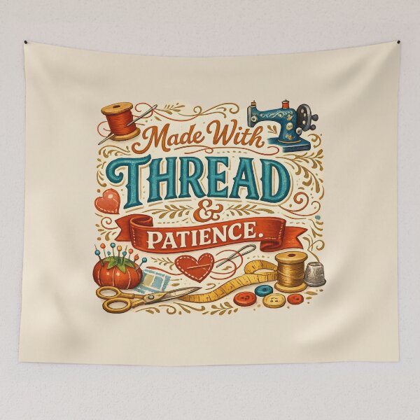 Item preview, Made With Thread & Patience – Vintage Sewing Craft Design designed and sold by blankTeeShirt.