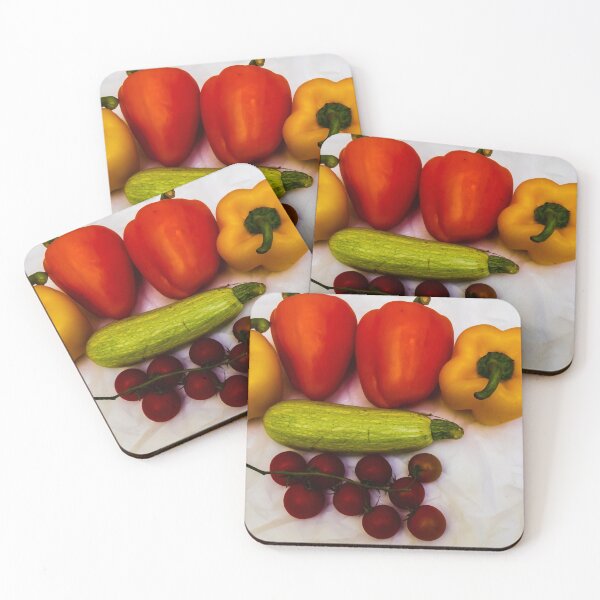 Item preview, Fresh Bell Peppers, Cherry Tomatoes And Zucchini Arranged On White Background For Healthy Cooking designed and sold by Nmallia.