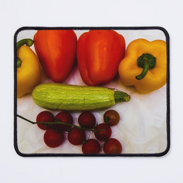 Item preview, Fresh Bell Peppers, Cherry Tomatoes And Zucchini Arranged On White Background For Healthy Cooking designed and sold by Nmallia.