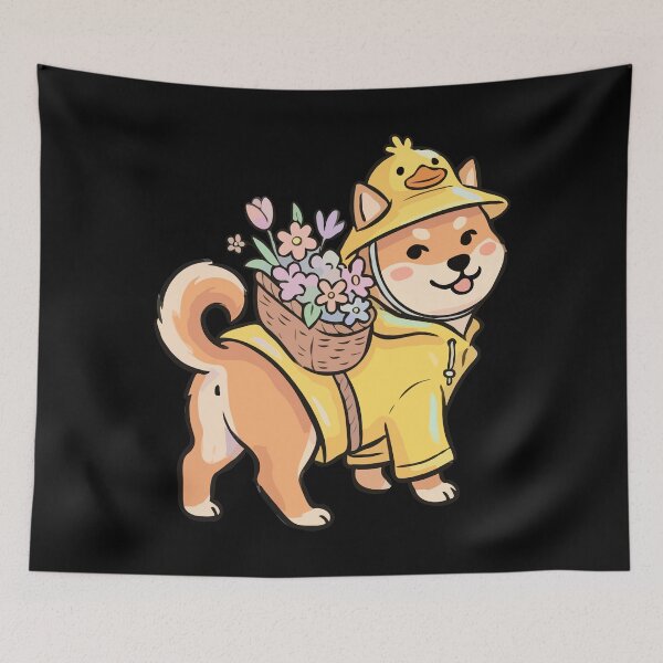 Item preview, Gilded Raincoat Shiba with Floral Pannier designed and sold by Emegan Print Art.