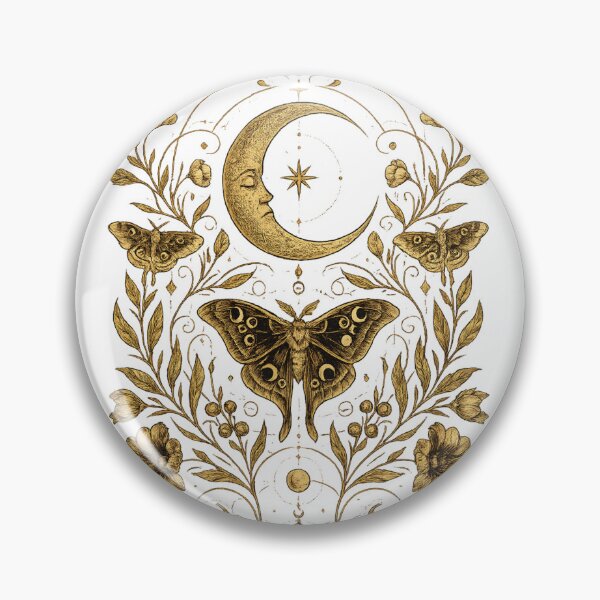 Item preview, Celestial Crescent Moon Moths and Botanicals – Art Nouveau Symmetrical Gold Navy Illustration designed and sold by OnPointOutfits.