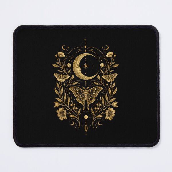 Item preview, Celestial Crescent Moon Moths and Botanicals – Art Nouveau Symmetrical Gold Navy Illustration designed and sold by OnPointOutfits.