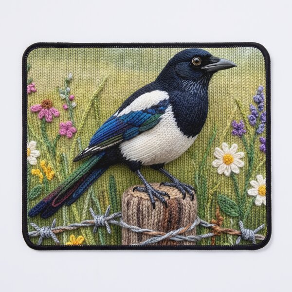 Item preview, Yarn Magpie Perches on Yarn Fence Post designed and sold by Tridentulus.