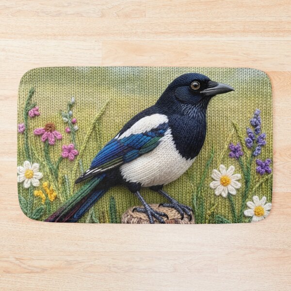 Item preview, Yarn Magpie Perches on Yarn Fence Post designed and sold by Tridentulus.