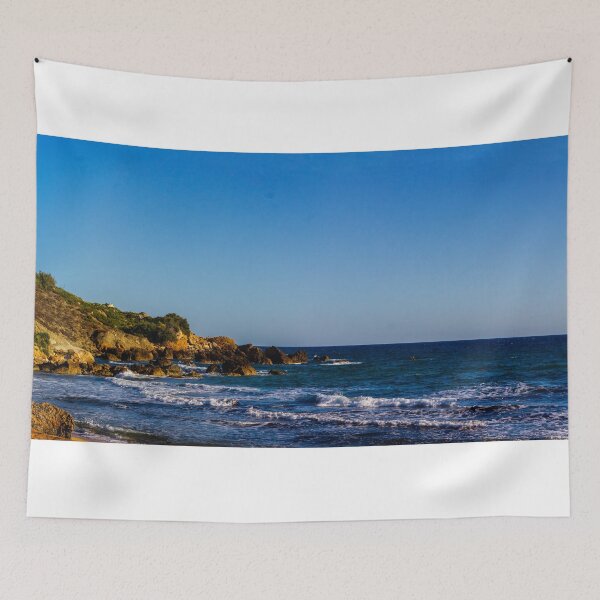 Item preview, Panoramic Rocky Beach and Cliff Coastline With Blue Sea Waves Under Clear Sunny Sky designed and sold by Nmallia.