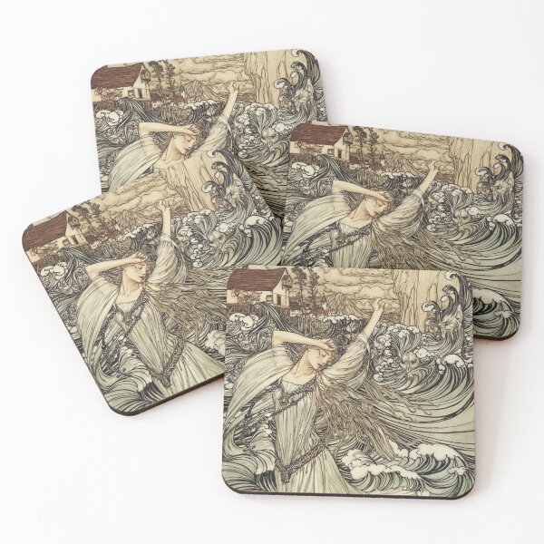 Item preview, Art Nouveau Illustration Dancing Woman in Ocean Waves for Vintage Art Lovers designed and sold by RickE.