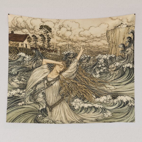 Item preview, Art Nouveau Illustration Dancing Woman in Ocean Waves for Vintage Art Lovers designed and sold by RickE.
