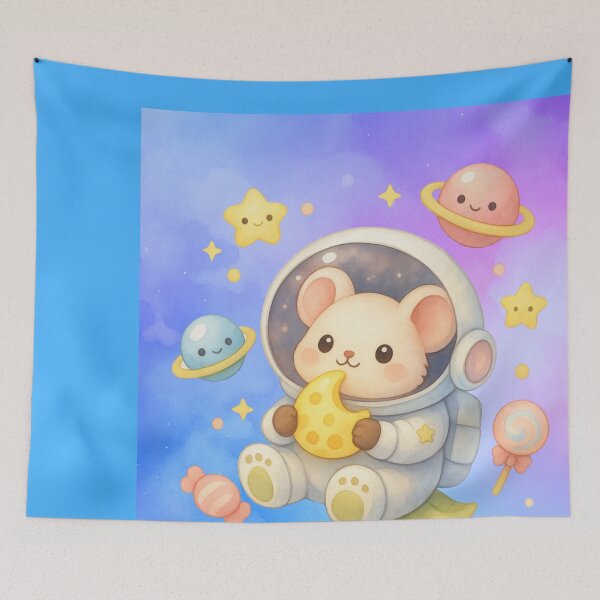 Item preview, Cute Mouse Astronaut Holding Cheese Moon – Kawaii Pastel Space Galaxy Art designed and sold by p-frosty-design.