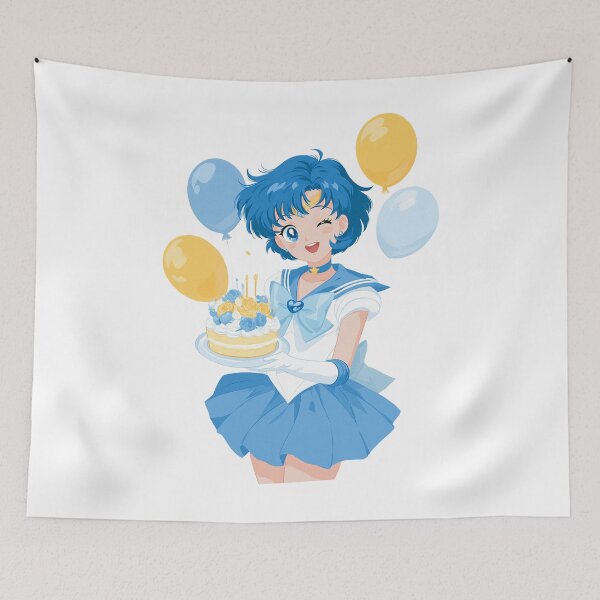 Item preview, Sailor Mercury birthday cake party card designed and sold by spiritedmuse.
