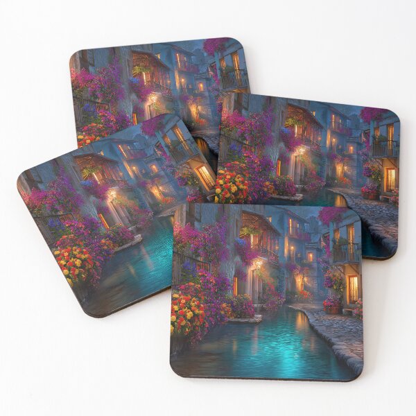 Item preview, Enchanting Nighttime Scene with Colorful Flower Pots designed and sold by Artessie.
