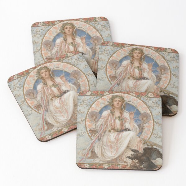Item preview, Art Nouveau Illustration Mystical Woman with Raven for Vintage Art Lovers designed and sold by RickE.