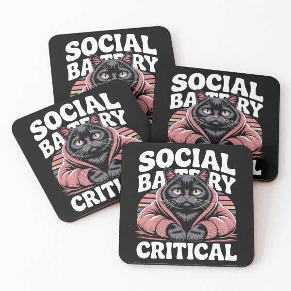 Item preview, Social Battery Critical Cozy Black Cat designed and sold by PrintologyAura.