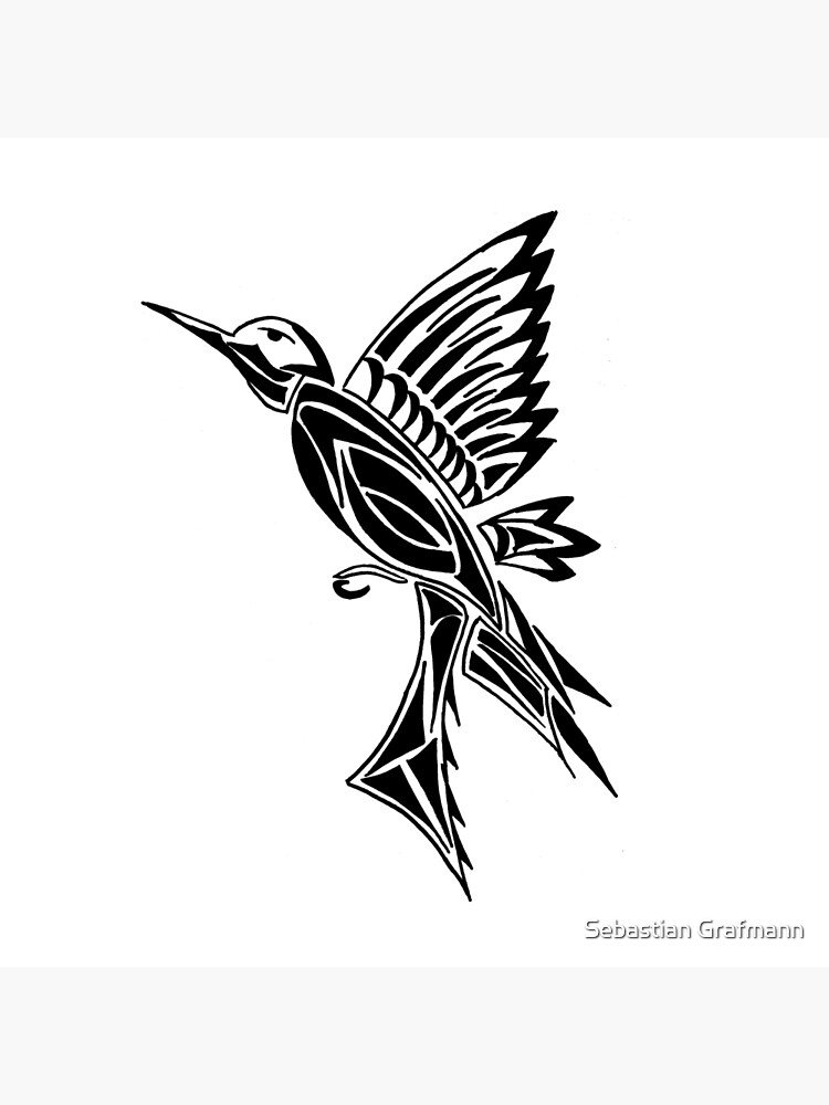 Black And White Hummingbird Tribal Tattoo Design Greeting Card By Zeichenbloq Redbubble