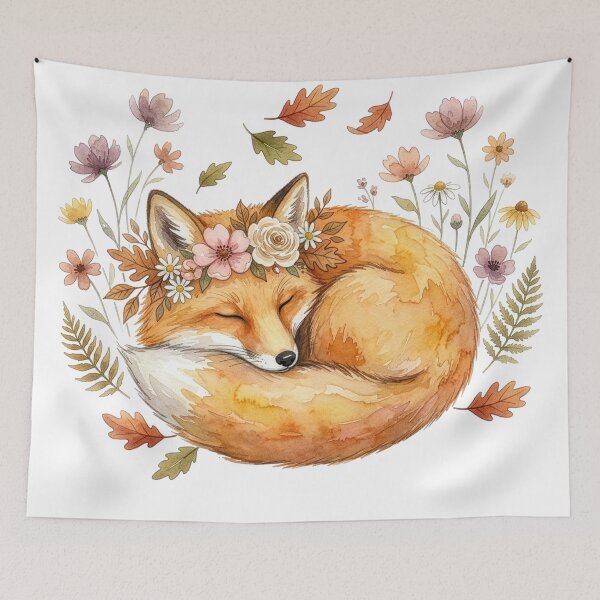 Item preview, Autumn Sleeping Fox Watercolor Illustration designed and sold by Rutvain.