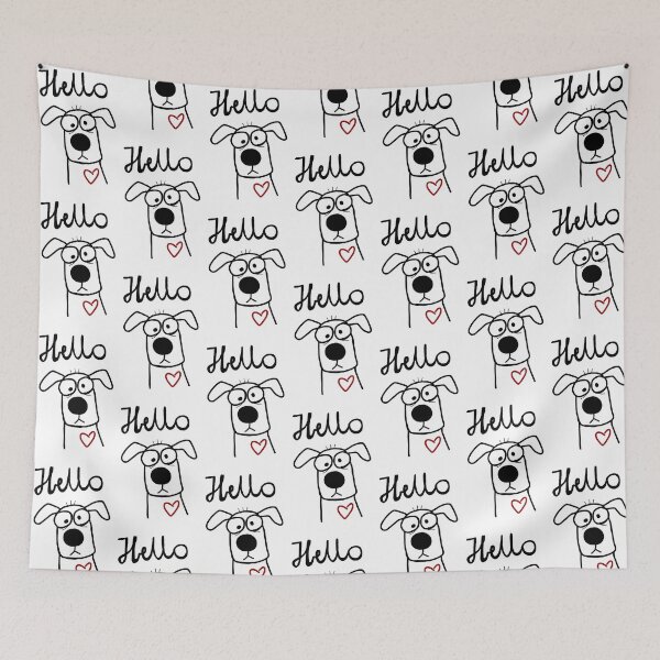Item preview, Cute Funny Dog Hello - Minimalist Doodle with Red Heart designed and sold by Wild-way Art.