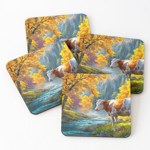 Item preview, Serene Cow by Stream in Autumn Colored Forest designed and sold by Artessie.