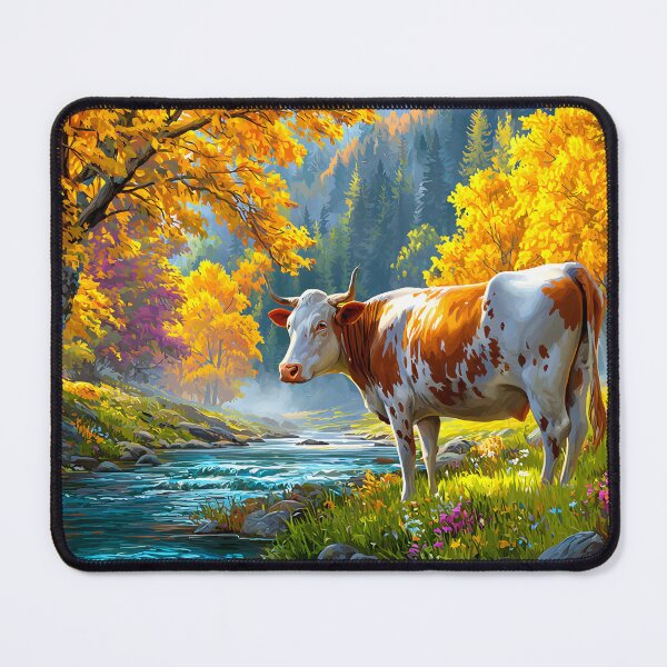 Item preview, Serene Cow by Stream in Autumn Colored Forest designed and sold by Artessie.
