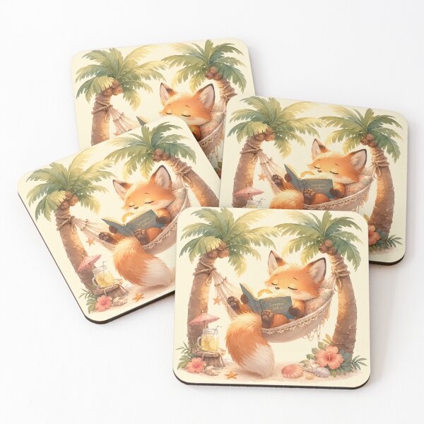 Item preview, Cozy Summer Fox Reading in Tropical Hammock designed and sold by MythicCotton.