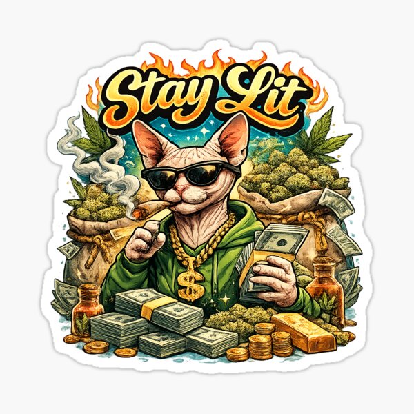 Item preview, Stay Lit Gangsta Sphynx Cat Smoking Weed designed and sold by KaCpeReK44.