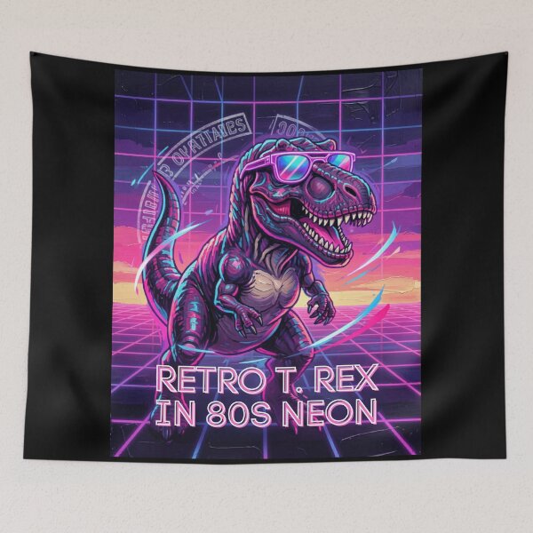 Item preview, Retro T. Rex in 80s Neon – Synthwave Dinosaur Design designed and sold by CallisC-Arts.