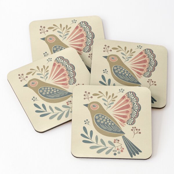 Item preview, Folk Botanical Bird with Floral Wing | Scandinavian Inspired Bird Art designed and sold by Filora Atelier | Bird Art.