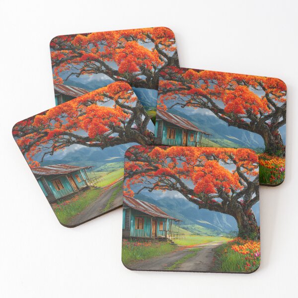 Item preview, Vibrant Autumn Tree Overlooks Quaint Country House designed and sold by Artessie.