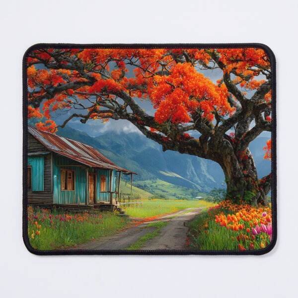 Item preview, Vibrant Autumn Tree Overlooks Quaint Country House designed and sold by Artessie.