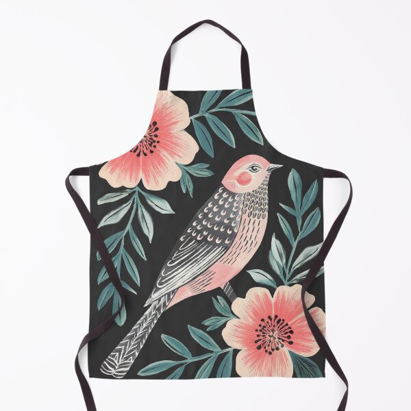 Item preview, Dark Botanical Bird with Coral Flowers | Folk Inspired Bird Art designed and sold by Filora Atelier | Bird Art.