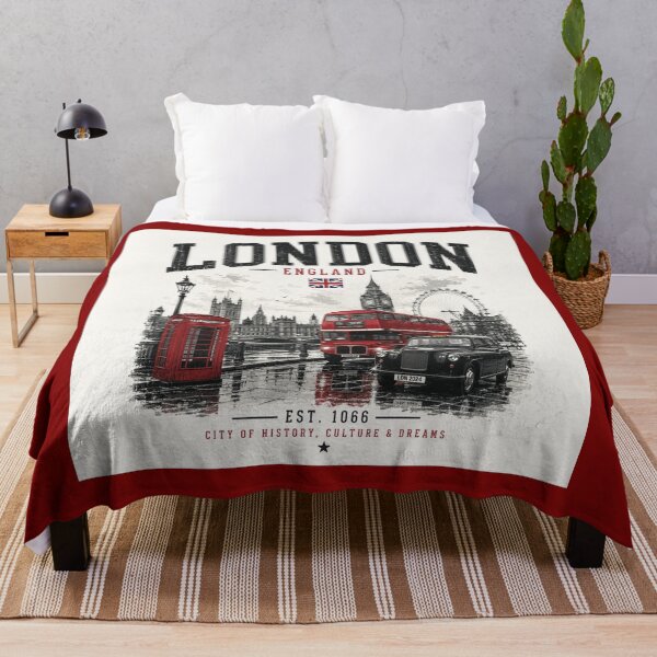 Item preview, London Vintage Skyline Red Bus & Taxi | England Retro Travel Streetwear Design designed and sold by Kate1art.