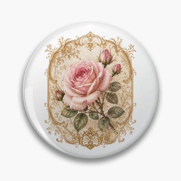 Artikelvorschau, Elegante rosa Rose mit goldenem Filigranrahmen | Vintage-Blumenkunst entworfen und verkauft von Joyfulfabric.