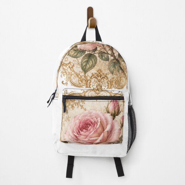Item preview, Elegant Pink Rose with Gold Filigree Frame | Vintage Botanical Floral Art designed and sold by Joyfulfabric.
