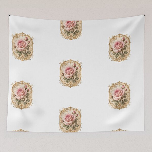 Item preview, Elegant Pink Rose with Gold Filigree Frame | Vintage Botanical Floral Art designed and sold by Joyfulfabric.
