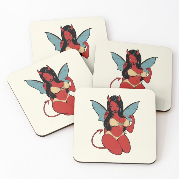 Item preview, Halloween Devil Girl Pinup cartoon demon girl designed and sold by blackdogshop.