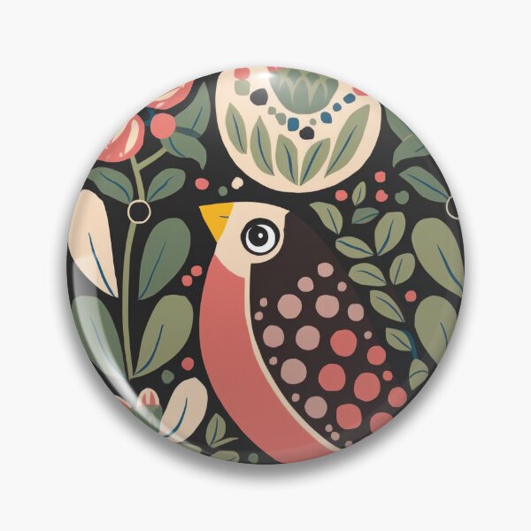 Item preview, Coral Folk Bird with Floral Arch | Scandinavian Botanical Bird Art designed and sold by Filora Atelier | Bird Art.