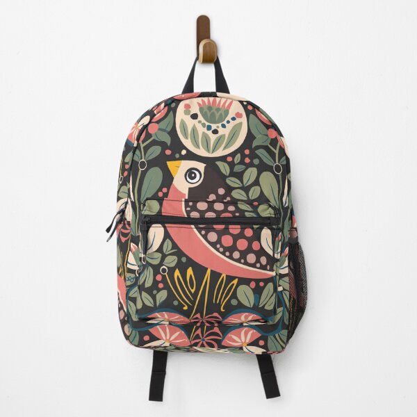 Item preview, Coral Folk Bird with Floral Arch | Scandinavian Botanical Bird Art designed and sold by Filora Atelier | Bird Art.