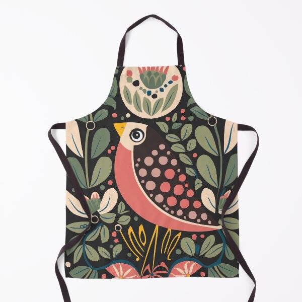 Artikelvorschau, Korallenfarbener Volksvogel mit Blumenbogen | Skandinavische botanische Vogelkunst entworfen und verkauft von Filora Atelier | Bird Art.