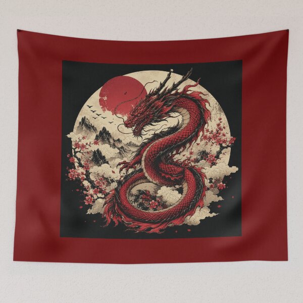 Item preview, Red Dragon Japanese Style | Mythical Asian Dragon Art | Fantasy Tattoo Aesthetic designed and sold by Kate1art.