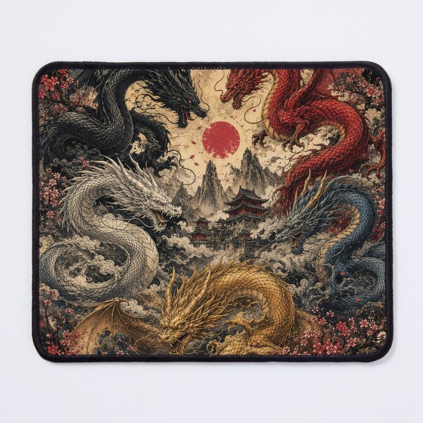 Item preview, Five Dragons Yin Yang Battle | Epic Fantasy Dragon Circle | Japanese Style Mythology Art designed and sold by Kate1art.