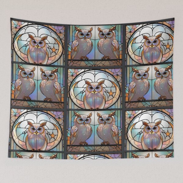 Item preview, Mystical Owls in Golden Moon Stained Glass designed and sold by BriSher.