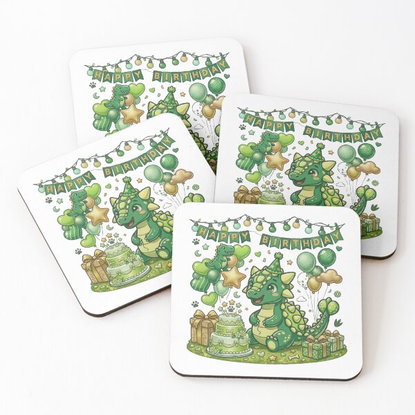 Item preview, Cute Kawaii Baby Dinosaur Birthday Party with Cake and Balloons designed and sold by Tronstell.