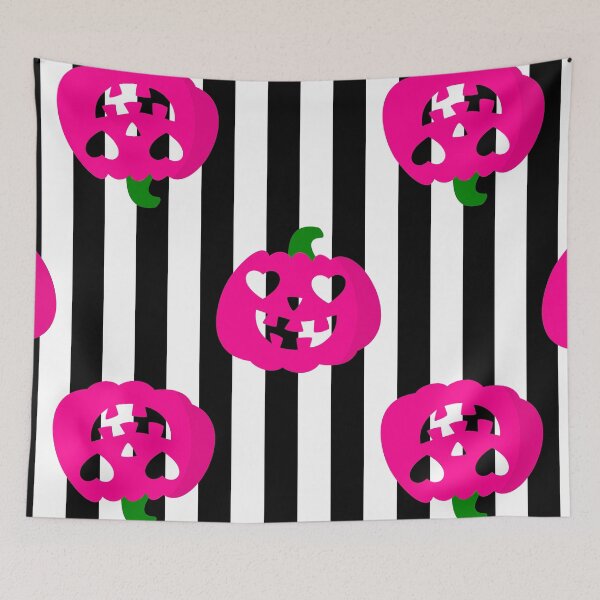 Item preview, pink halloween heart pumpkin striped designed and sold by Gossip Rag.
