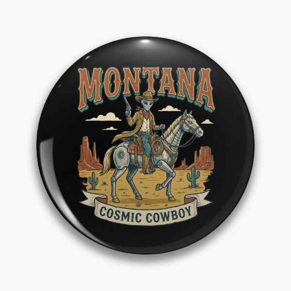Item preview, Montana Cosmic Cowboy Alien Cowboy Riding Robot Horse Retro Western designed and sold by Milasneeze.