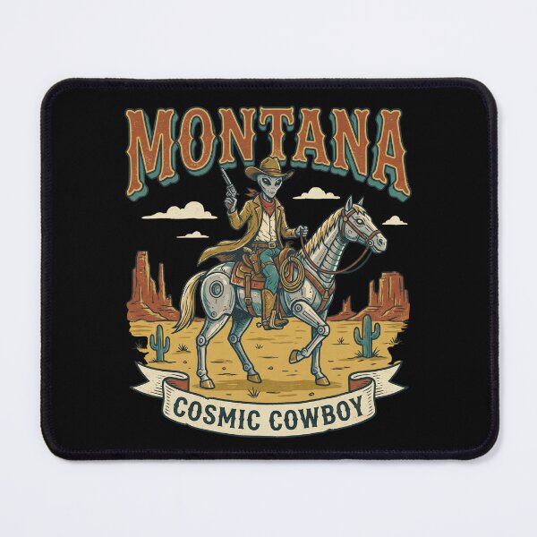 Item preview, Montana Cosmic Cowboy Alien Cowboy Riding Robot Horse Retro Western designed and sold by Milasneeze.