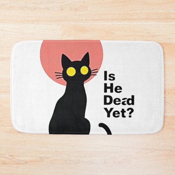 Item preview, Black cat Is He Dead Yet? with red sun background designed and sold by Prints by Mat.