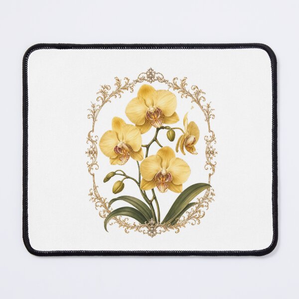 Item preview, Vintage Yellow Orchid with Gold Filigree Frame | Elegant Botanical Floral Art designed and sold by Joyfulfabric.